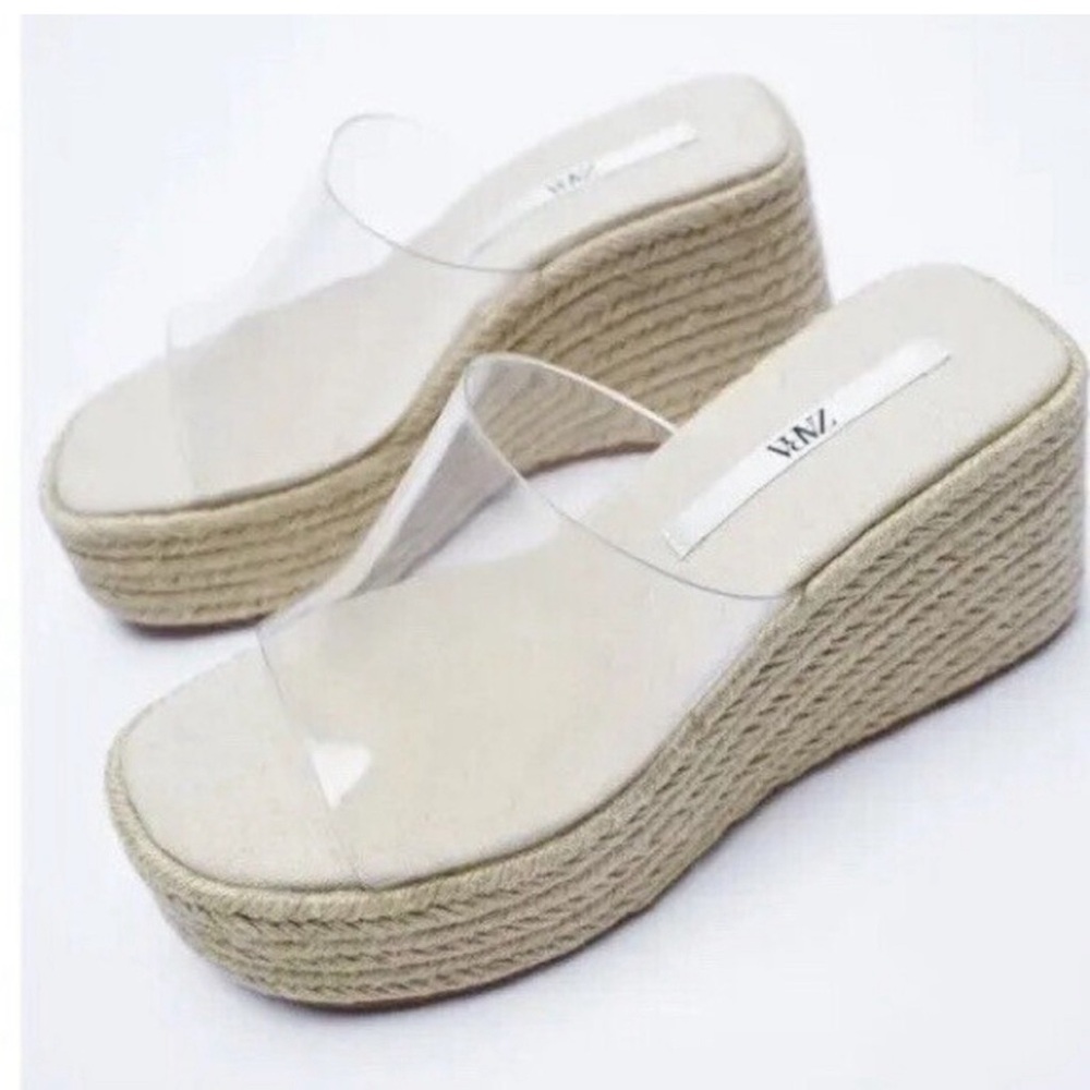 Zara Vinyl Jute Wedges size 38, approximately a 7.5. Never worn